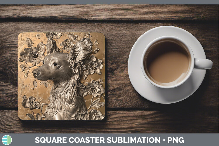 GorgeousDogs 04 Copper Relief Square Coaster design.