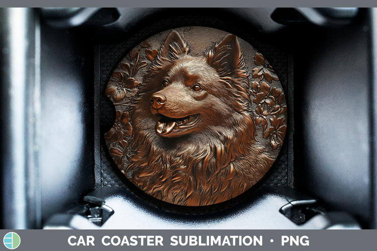 Dogs 04 Copper Relief Keeshond Car Coaster Sublimation Desi