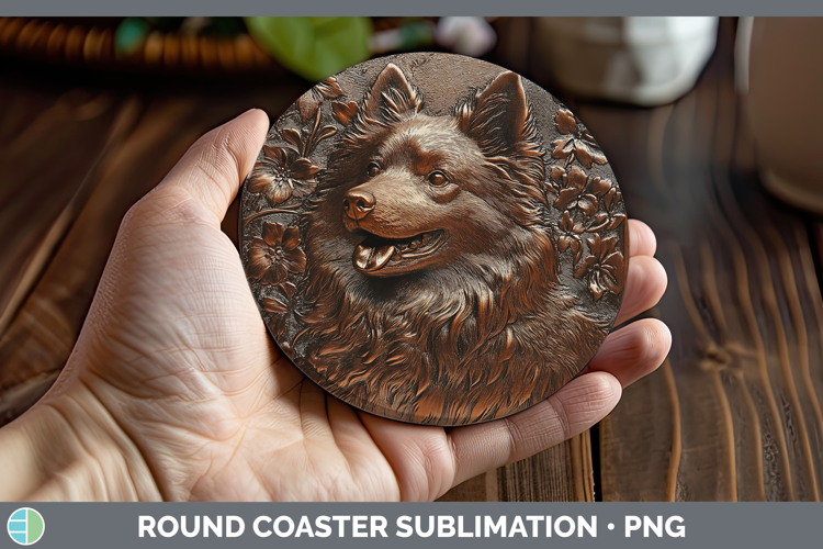 Dogs 04 Copper Relief Keeshond Round Coaster Sublimation Coa