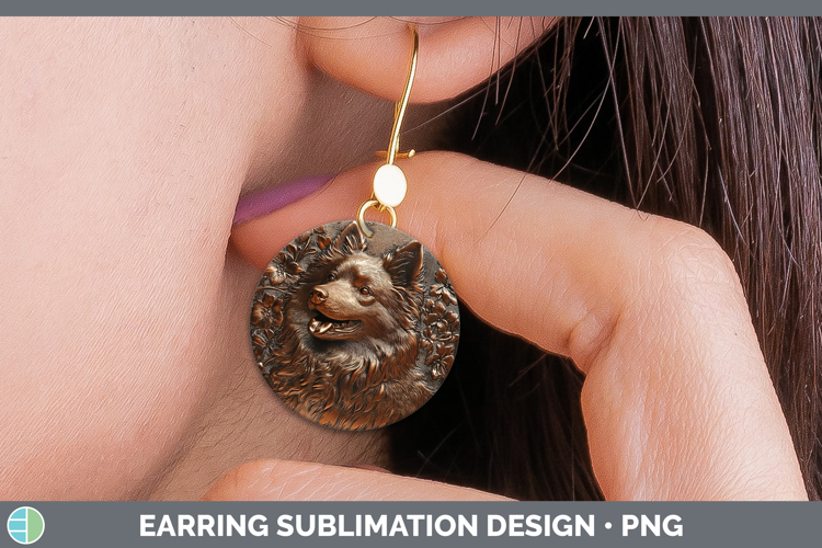Dogs 04 Copper Relief Keeshond Round Earrings Sublimation Ea