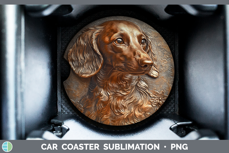 Dogs 04 Copper Relief Long-haired Dachshund Car Coaster Subl