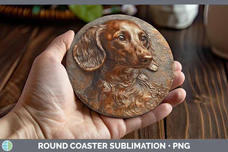 Dogs 04 Copper Relief Long-haired Dachshund Round Coaster Su