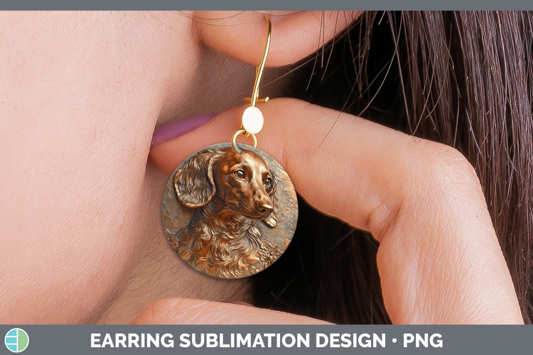 Dogs 04 Copper Relief Long-haired Dachshund Round Earrings S
