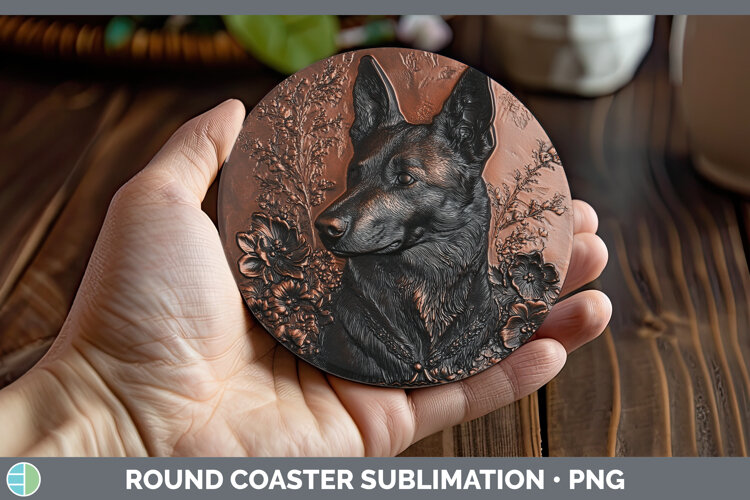 GorgeousDogs 04 Copper Relief Round Coaster design.