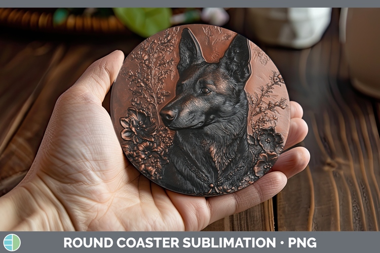 Dogs 04 Copper Relief Norwegian Elkhound Round Coaster Subli