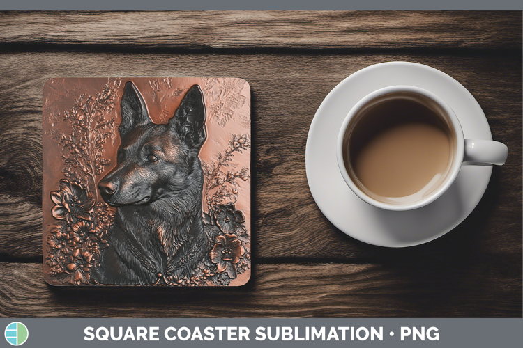 Dogs 04 Copper Relief Norwegian Elkhound Square Coaster Subl