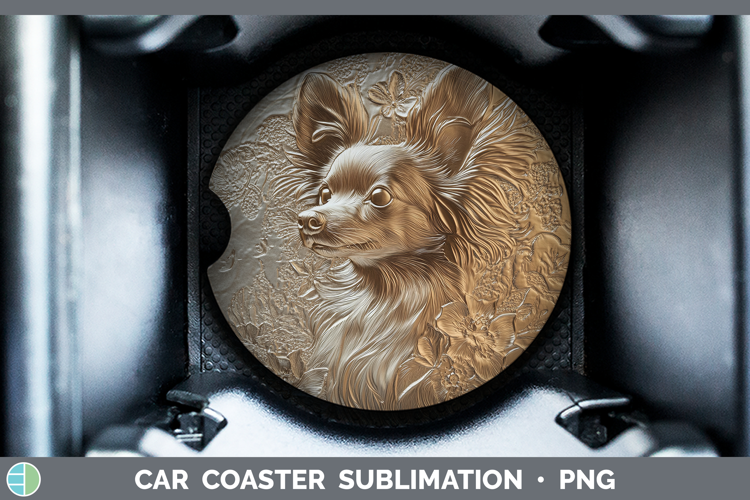 Dogs 04 Copper Relief Papillon Car Coaster Sublimation Desi