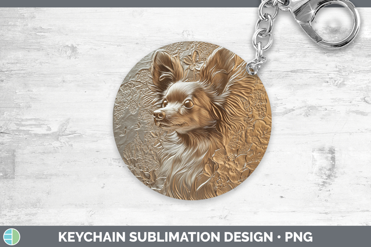 Dogs 04 Copper Relief Papillon Keychain Sublimation Keyring