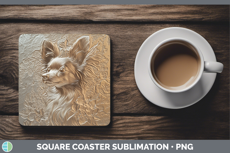 Dogs 04 Copper Relief Papillon Square Coaster Sublimation Co