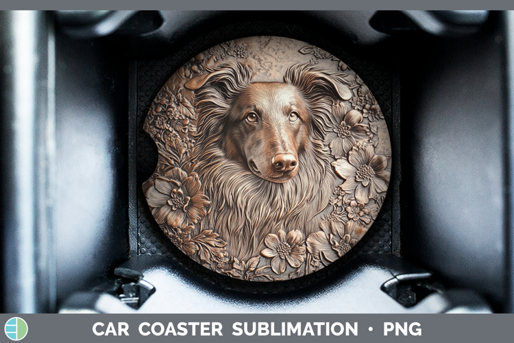 Dogs 04 Copper Relief Rough Collie Car Coaster Sublimation