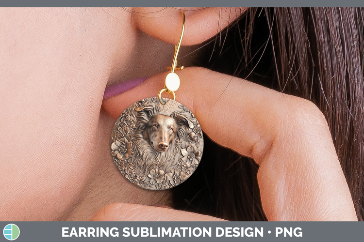 Dogs 04 Copper Relief Rough Collie Round Earrings Sublimatio