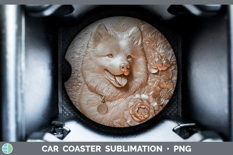 Dogs 04 Copper Relief Samoyed Car Coaster Sublimation Desig