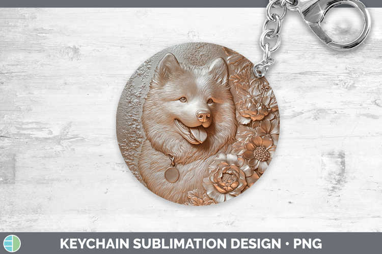 Dogs 04 Copper Relief Samoyed Keychain Sublimation Keyring D