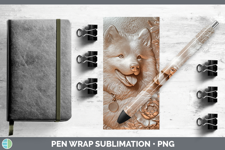 Dogs 04 Copper Relief Samoyed Pen Wrap Sublimation Pen Desig