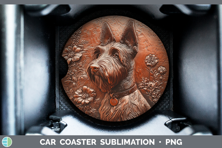 Dogs 04 Copper Relief Scottish Terrier Car Coaster Sublimati