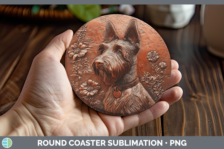 Dogs 04 Copper Relief Scottish Terrier Round Coaster Sublima