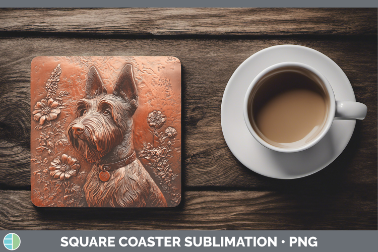 Dogs 04 Copper Relief Scottish Terrier Square Coaster Sublim