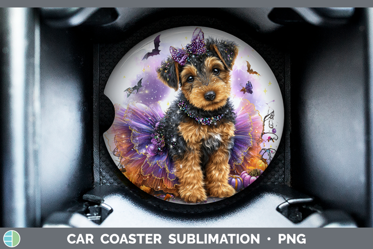 Dogs 04 Halloween Airedale Terrier Car Coaster Sublimation