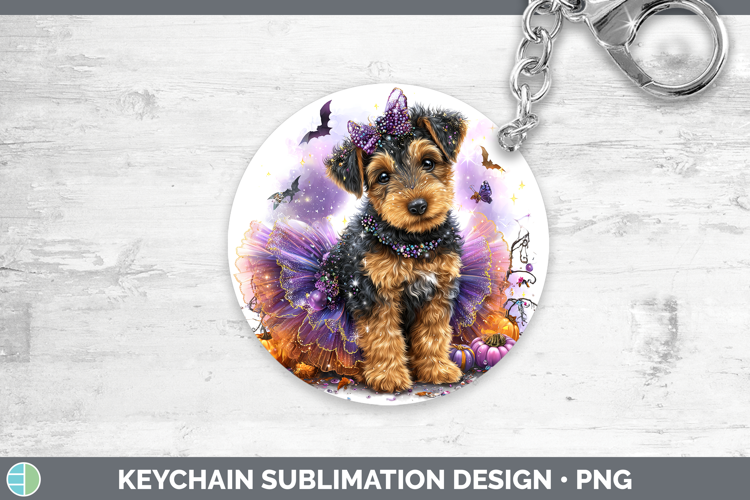 Dogs 04 Halloween Airedale Terrier Keychain Sublimation Keyr