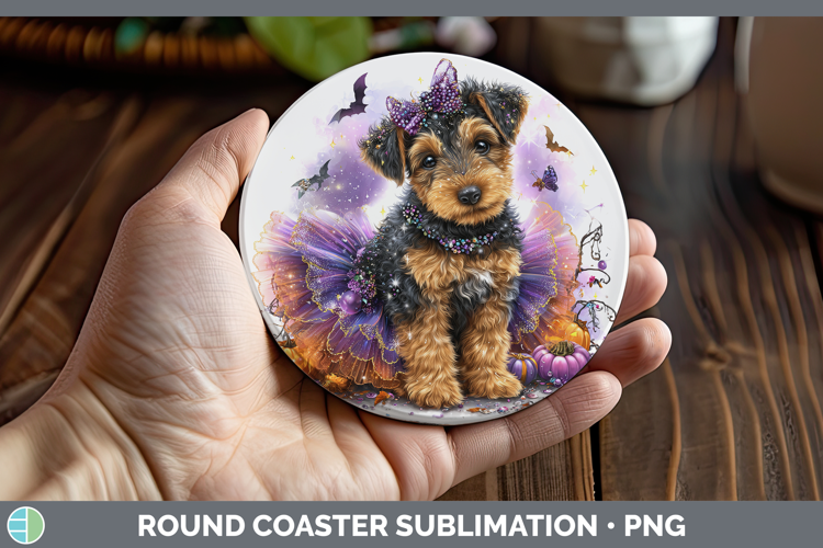 Dogs 04 Halloween Airedale Terrier Round Coaster Sublimation