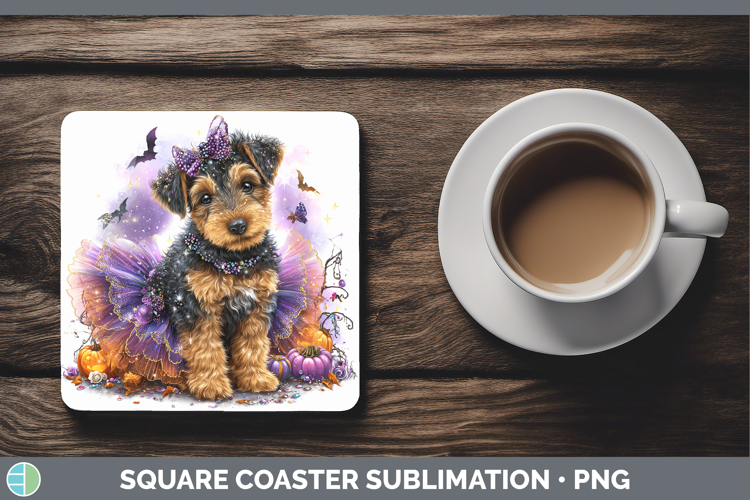 Dogs 04 Halloween Airedale Terrier Square Coaster Sublimatio