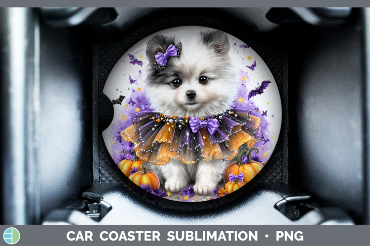 Dogs 04 Halloween American Eskie Car Coaster Sublimation De