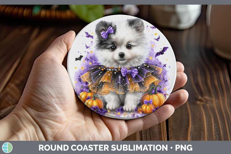 Dogs 04 Halloween American Eskie Round Coaster Sublimation C
