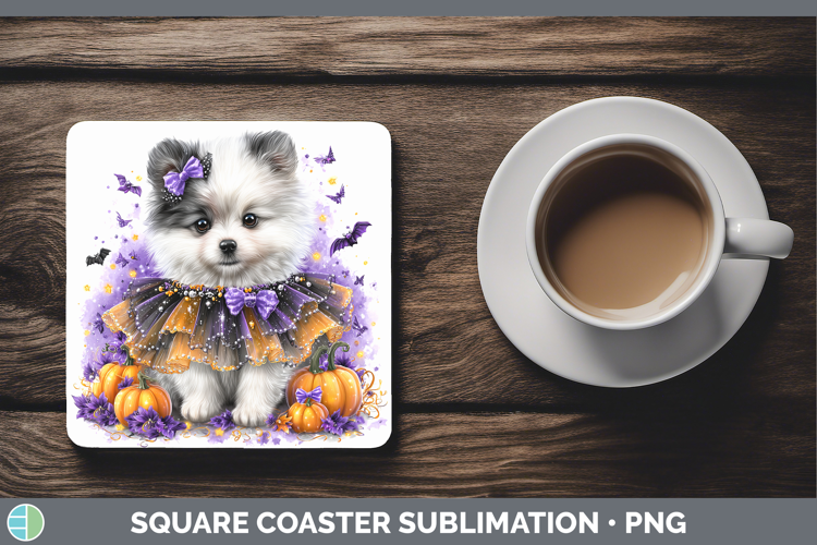 Dogs 04 Halloween American Eskie Square Coaster Sublimation