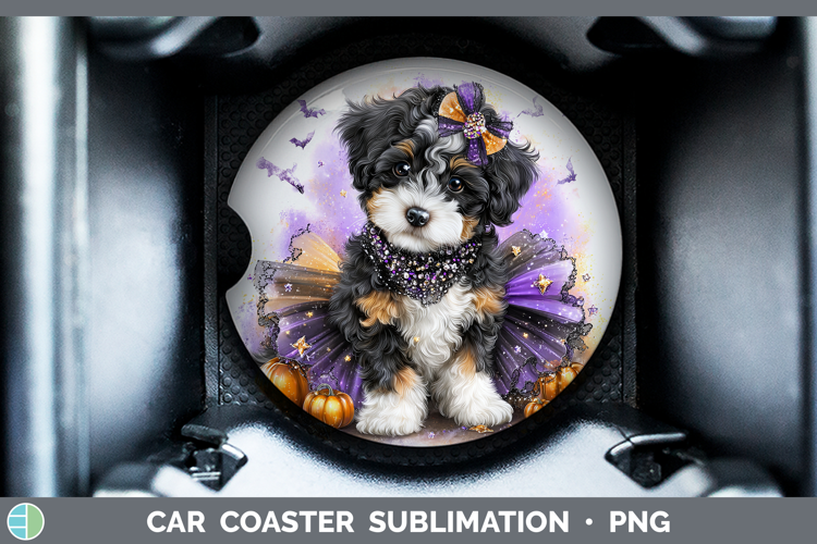 Dogs 04 Halloween Bernedoodle Car Coaster Sublimation Desig