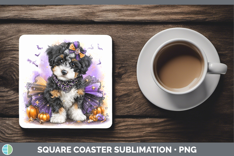 Dogs 04 Halloween Bernedoodle Square Coaster Sublimation Coa