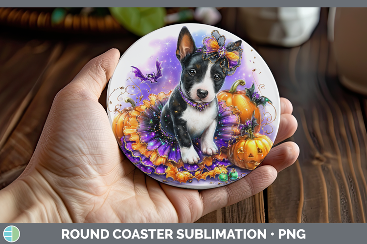 Dogs 04 Halloween Bull Terrier Round Coaster Sublimation Coa