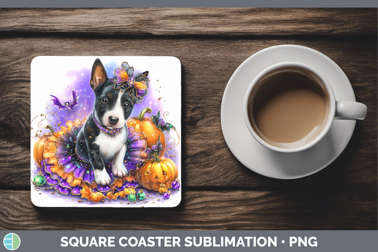 Dogs 04 Halloween Bull Terrier Square Coaster Sublimation Co