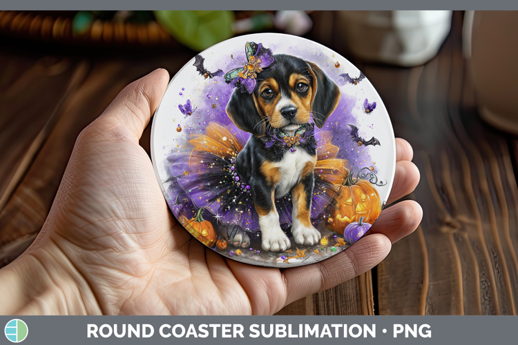 Dogs 04 Halloween English Coonhound Round Coaster Sublimatio