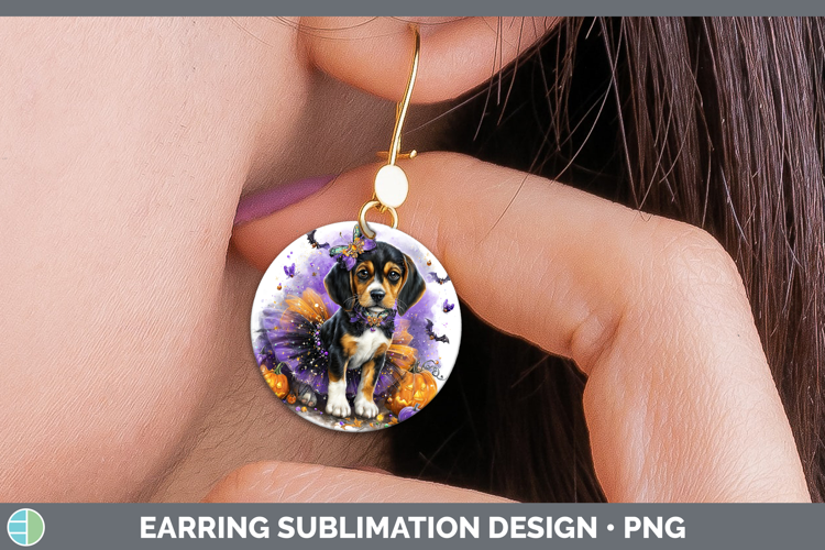 Dogs 04 Halloween English Coonhound Round Earrings Sublimati