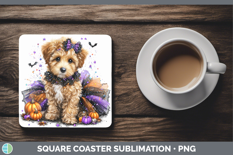 Dogs 04 Halloween Goldendoodle Square Coaster Sublimation Co