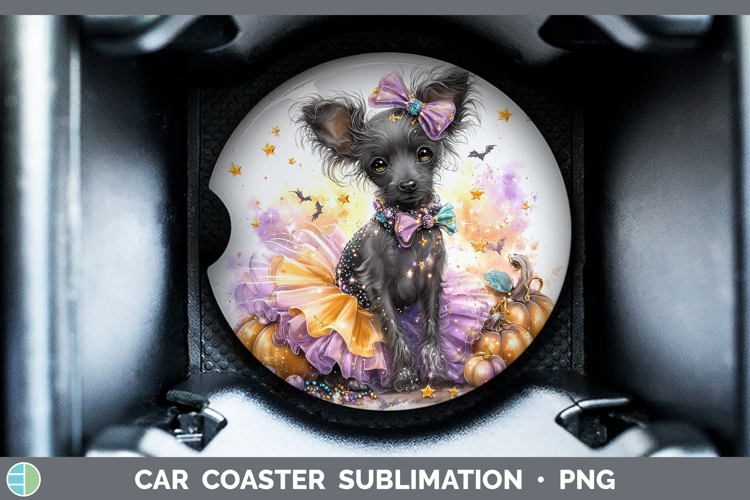 Dogs 04 Halloween Hairless Chinese Crested Car Coaster Subli