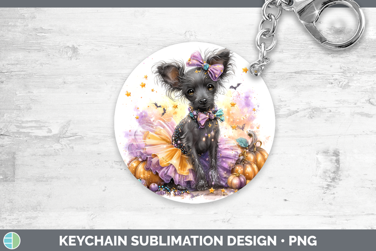 Dogs 04 Halloween Hairless Chinese Crested Keychain Sublimat