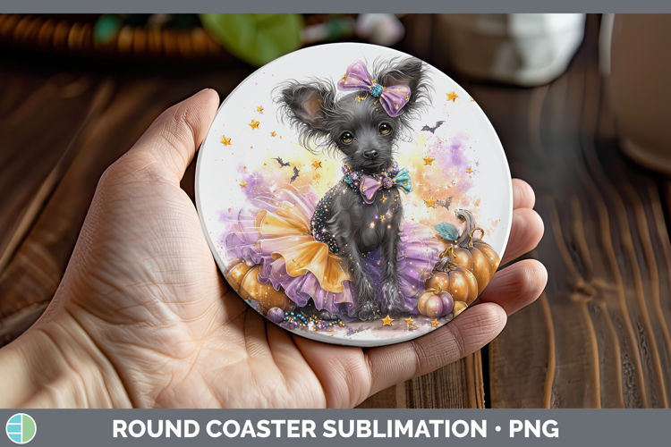 Dogs 04 Halloween Hairless Chinese Crested Round Coaster Sub