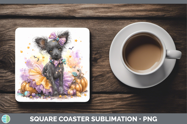 Dogs 04 Halloween Hairless Chinese Crested Square Coaster Su