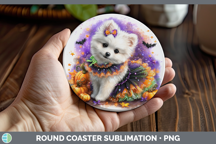 Dogs 04 Halloween Japanese Spitz Round Coaster Sublimation C