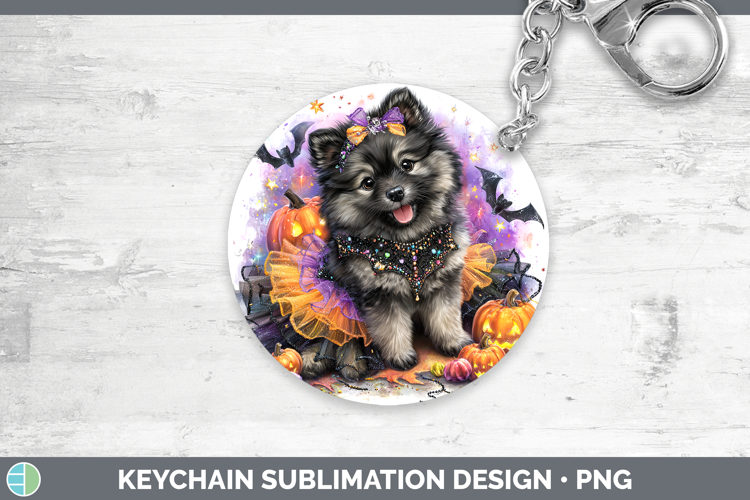 Dogs 04 Halloween Keeshond Keychain Sublimation Keyring Desi
