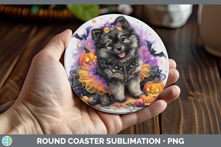 Dogs 04 Halloween Keeshond Round Coaster Sublimation Coaster