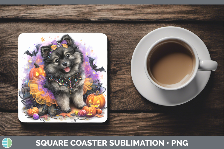 Dogs 04 Halloween Keeshond Square Coaster Sublimation Coaste