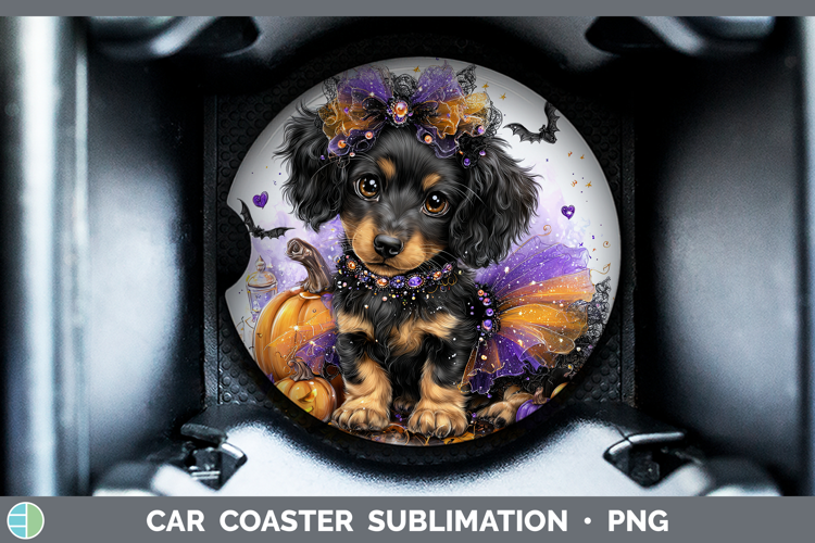 Dogs 04 Halloween Long-haired Dachshund Car Coaster Sublimat