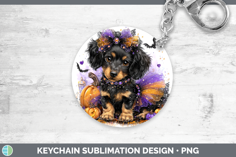 Dogs 04 Halloween Long-haired Dachshund Keychain Sublimation