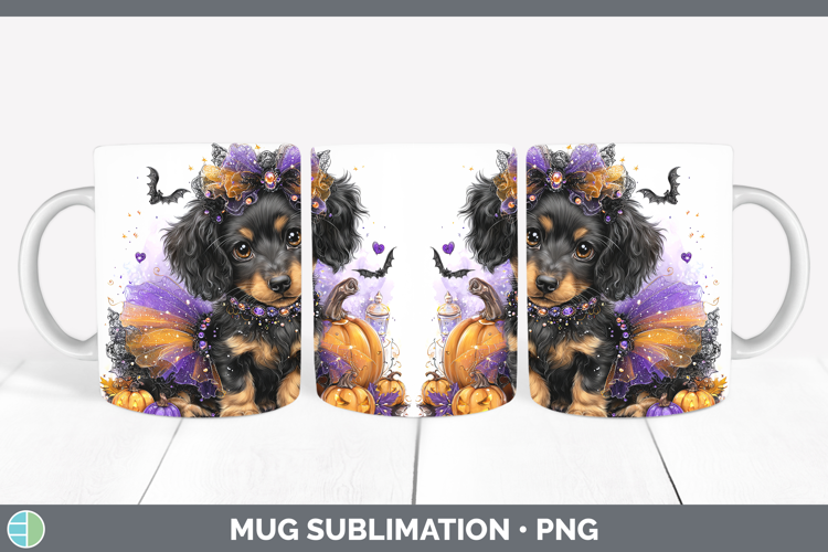 Dogs 04 Halloween Long-haired Dachshund Mug Wrap Sublimation