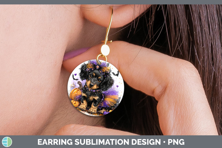 Dogs 04 Halloween Long-haired Dachshund Round Earrings Subli