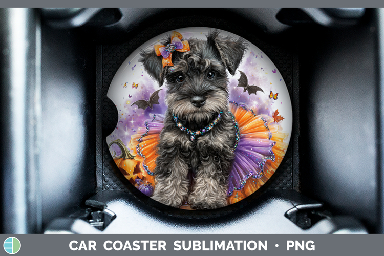 Dogs 04 Halloween Miniature Schnauzer Car Coaster Sublimatio