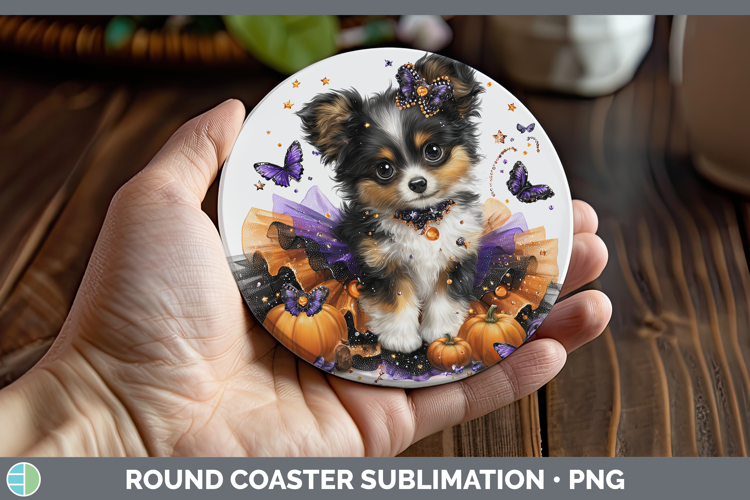 Dogs 04 Halloween Papillon Round Coaster Sublimation Coaster
