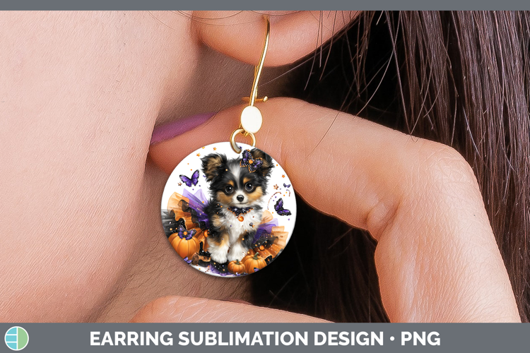 Dogs 04 Halloween Papillon Round Earrings Sublimation Earrin